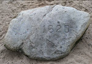 Plymouth Rock, inscribed with 1620, the year of the Pilgrims' landing in the Mayflower